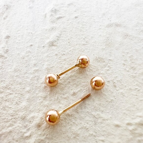 18K Solid Gold ball earrings, genuine solid gold studs, fine jewelry, luxury - Picture 6 of 7